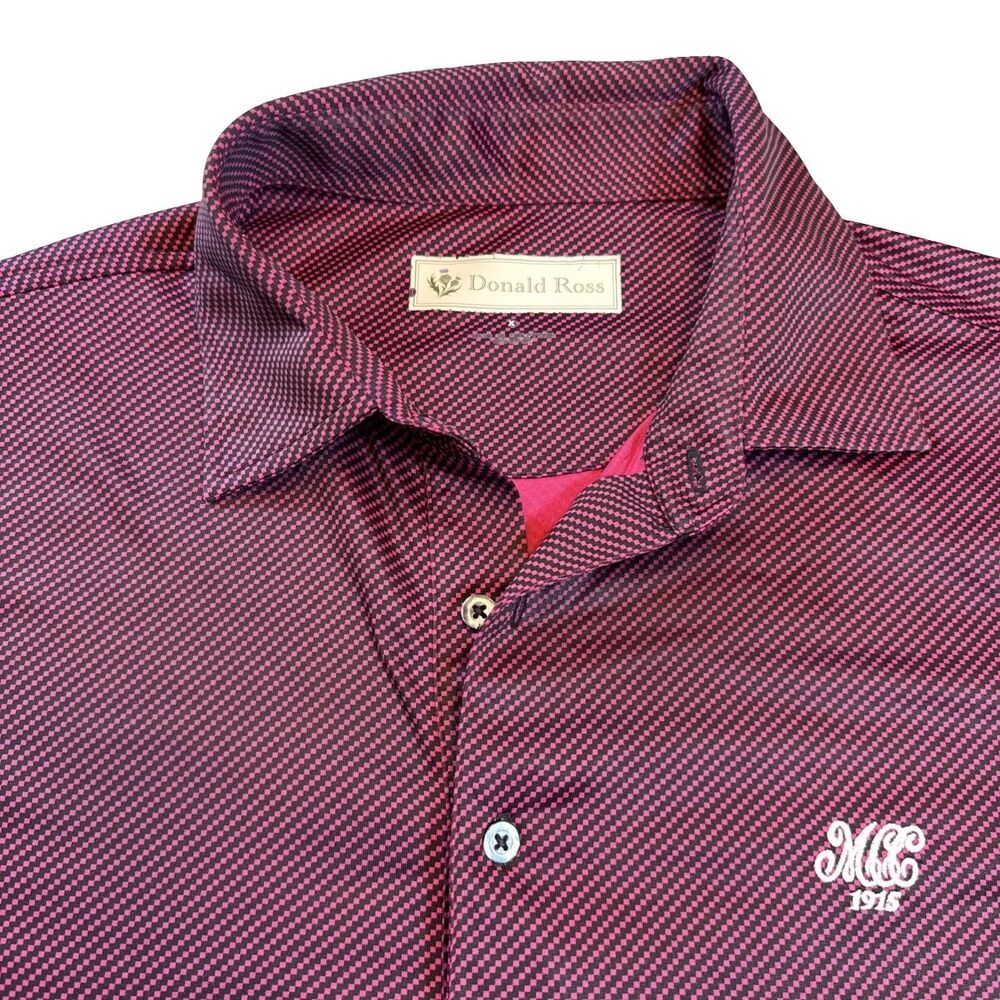 Donald Ross Golf Polo Shirt Red Black Geometric Sz XL Mayfield CC Logo